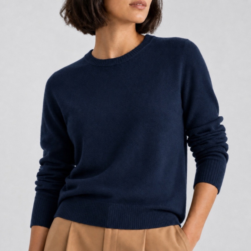 Quince Mongolian Cashmere Crewneck Sweater Breathable Date Travel Navy L NWOT